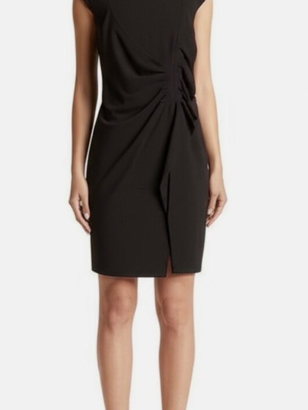 Enfocus Studio Black Sleeveless Ruched Midi Dress